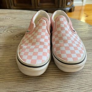 Kids light pink and white Vans slip ons, size 2.5